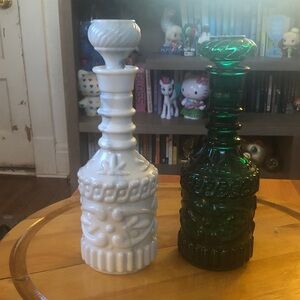Chic White and Green Decanters